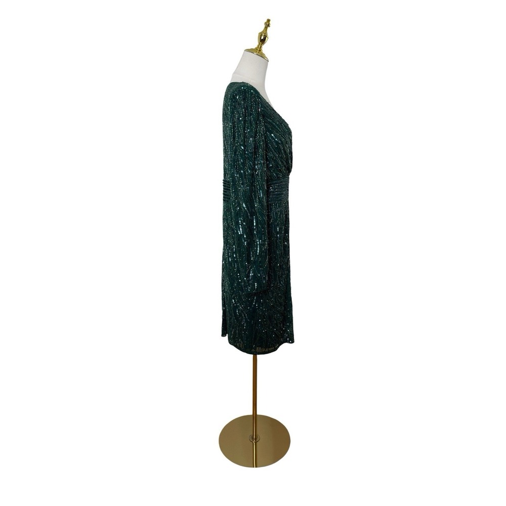 Mac Duggal 4632 Emerald Green Sequin Long Sleeve Cocktail Dress Size 10 $498‎ - Picture 6 of 8